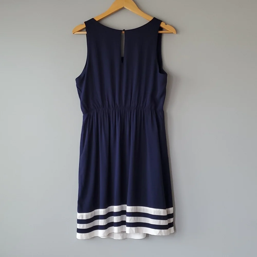 41 Hawthorn Blue White Striped Scoop Neck Sleeveless Mini Dress Large - Picture 8 of 8